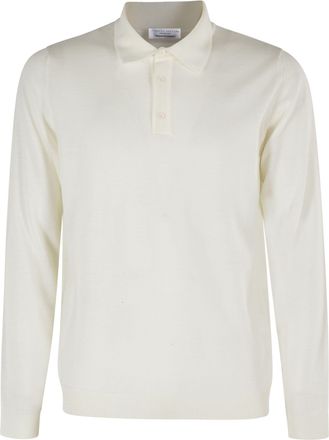 Roberto Collina White Button-Down Ribbed Merino Wool Polo Shirt