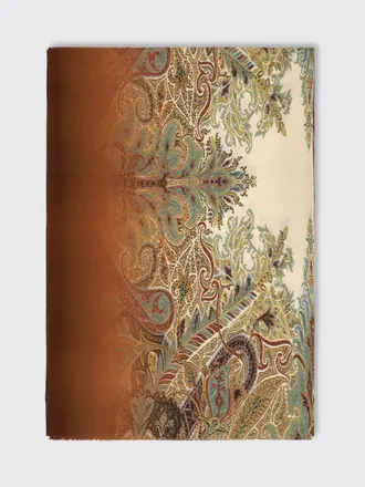Etro Mens Pure Wool Scarf with Multicolor Paisley Pattern