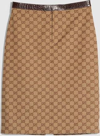 Gucci GG Cotton Canvas Skirt, Beige