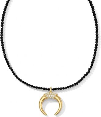 Liv Oliver 18K Gold Crescent Black Gemstone Necklace