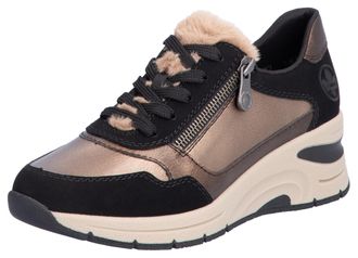 Rieker Keilsneaker RIEKER, Damen, Gr. 40, rosa (bronzefarben, schwarz), Lederimitat, kontrastfarbene Details, Schuhe Keilsneaker, Freizeitschuh, Schn&uuml;rschuh 