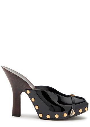 Versace 105 Stud-embellished Wooden and Patent Leather Mules - Black - 41 (IT41 / UK8)
