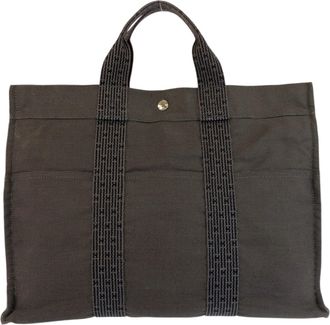 Herm&egrave;s Gray Polyester Polyamide Handbag Tote Bag (Pre-Owned)