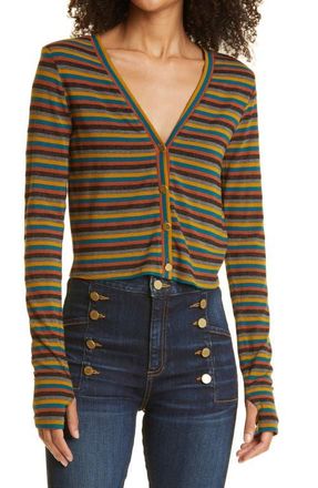 Ramy Brook Jordan Stripe V-Neck Cardigan in Floral Multi at Nordstrom, Size X-Small