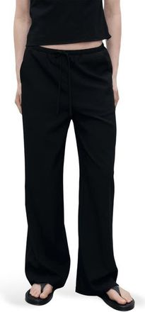 Mango Tie Waist Straight Leg Pants in Black at Nordstrom, Size Medium