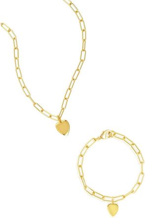 Adornia Heart Charm Paper Clip Chain Bracelet & Necklace Set in Gold at Nordstrom Rack