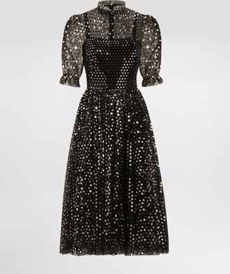 Dolce & Gabbana Calf-length Tulle Babydoll Dress With Sequin Embellishment - Woman Dresses Gold Tulle 38