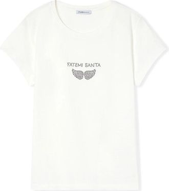 Motivi T-shirt met strassletters en vleugels - Dames - T-shirts - Wit - S - Katoen - Tops