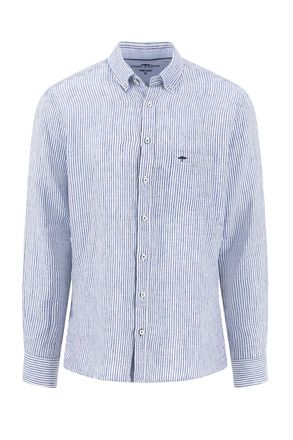 Fynch-Hatton Fynch-Hatton Mens LONG SLEEVED LINEN SHIRT HARBOUR BLUE STRIPE Cotton - Size X-Large