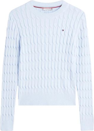 Tommy Hilfiger Truien & Vesten, Dames, Blauw, M, Katoen, Kabel Gebreide Sweater met Ronde Hals