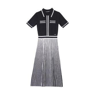 Karl Lagerfeld Knitted Dresses, female, Black, L, Pleated Knit Dress