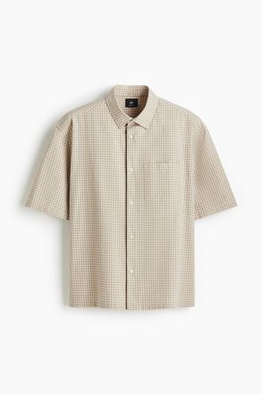 H&M Kurzarmhemd in Relaxed Fit - Beige/Kariert
