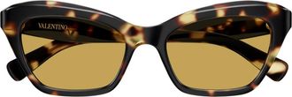 Valentino Havana Linea V Logo Recycled Acetate Cat-Eye Sunglasses