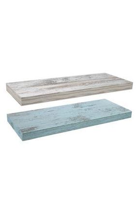 Sorbus Blue White Floating Rectangle Wall Shelf - Set of 2 in White - Green at Nordstrom Rack