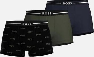 HUGO BOSS Mens 3-Pack Bold Logo Print Boxer Trunks, Black/Khaki/Navy - Size: 32/34/35