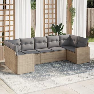 vidaXL Vidaxl - Set Sof&aacute;s De Jard&iacute;n 7 Piezas Y Cojines Rat&aacute;n Sint&eacute;tico Beige