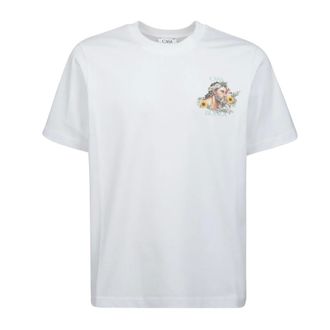 Casablanca T-Shirts, male, White, Size: XL White Cotton T-shirt with Short Sleeves