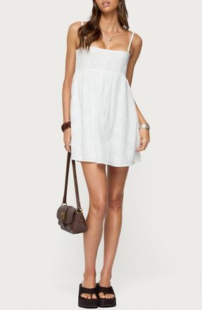 Edikted Winifred Floral Embroidered Cotton Babydoll Minidress in White at Nordstrom, Size X-Large