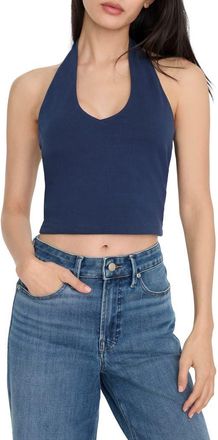 Good American Super Stretch Crop Halter Tank in Horizon Ink at Nordstrom, Size X-Small