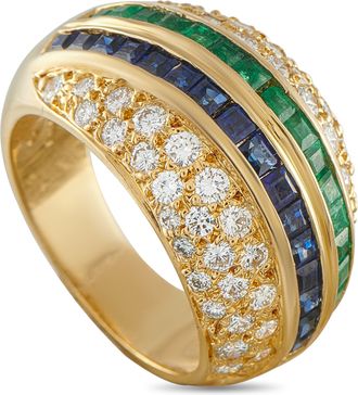 Luxury Bazaar 18K Yellow Gold 1.51ct Diamond, Emerald, and Sapphire Ring MF18-022326