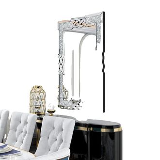 OEM Espejo Decorativo De Pared, Dise&ntilde;o De Diamantes Triturados, Instalaci&oacute;n Vers&aacute;til, Color Plata, 100 X 70 Cm (40 X 28 Pulgadas)