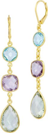 Savvy Cie Jewels 18K YELLOW GOLD PLATED OVER STERLING SILVER.925 MULTI GEMSTONE DANGLE EARRINGS