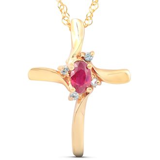 Pompeii3 1/4CT Ruby & Diamond Cross Pendant & Chain 14K Yellow Gold 3/4 Tall
