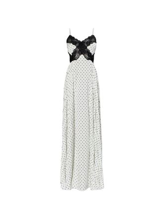 Self Portrait White Polka Dot Satin Lace Maxi Dress