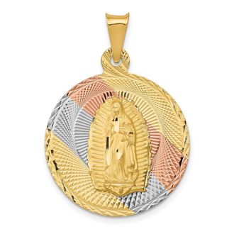 Diamond2Deal 14k Yellow Gold Rhodium Polished Diamond-Cut Lady Of Guadalupe Circle Pendant