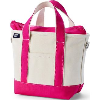 Lands End Medium Natural 5 Pocket Open Top Canvas Tote Bag in Natural/hot Pink at Nordstrom, Size Small