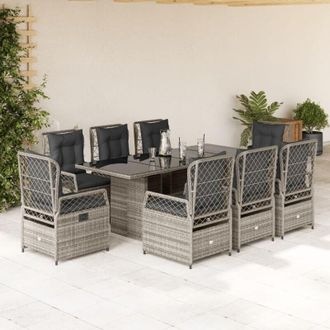 vidaXL Set Comedor Jard&iacute;n 9 Pzas Y Cojines Rat&aacute;n Sint&eacute;tico Gris Vidaxl