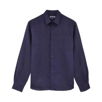Vilebrequin Heren Linnen Overhemd met Schildpad Borduursel - Heren - Casual Overhemden - Blauw - S - Linnen - Overhemden