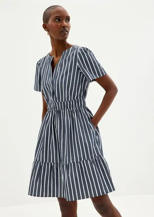 Contemporaine Womens Vertical stripes tiered poplin dress