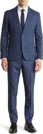 The Savile Row Company Plaid Peak Lapel Suit in Navy at Nordstrom Rack, Size 38Regular