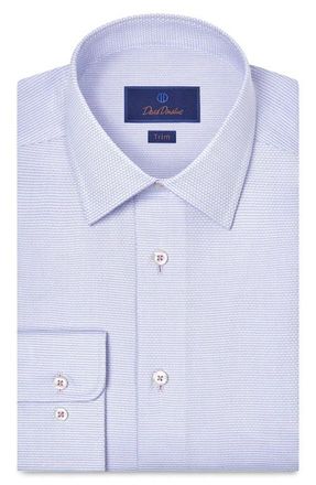David Donahue Trim Fit Microcheck Cotton Dobby Dress Shirt in Lilac at Nordstrom, Size 14.5 - 32