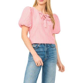 CeCe by Cynthia Steffe Double Bow Stripe Top in Claret Red at Nordstrom, Size Medium