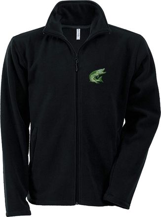 Bang Tidy Clothing Pike Fishing Fleece Jacket with Embroidered Fish Fisherman Clothing Gift Ideas Black