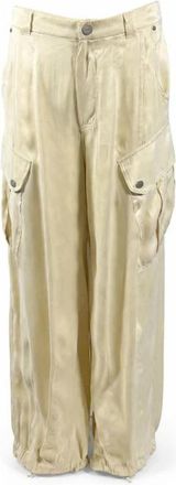 Pinko Satin Cargo Broek - Dames - Wijde Broeken - Beige - M - Broeken