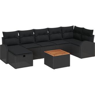vidaXL Conjunto De Sof&aacute; De Jard&iacute;n Con Coj&iacute;n 8 Pcs Negro Polirat&aacute;n