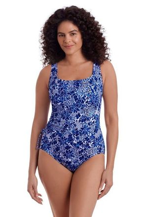 Longitude Faux Shirred Tie Tank Long Torso One-Piece Swimsuit in Floral City at Nordstrom, Size 12