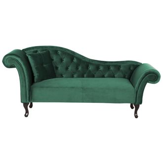 Beliani Beliani - Chaise Longue Tapizado En Terciopelo Verde Oscuro Acolchado Capiton&eacute; Versi&oacute;n Izquierda Con Coj&iacute;n Lattes