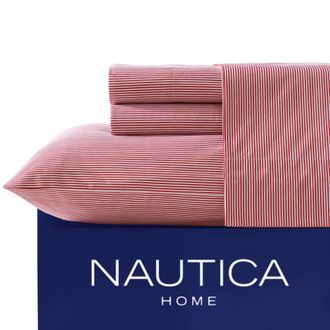 Nautica Penny Pinstripe Red King Sheet Set