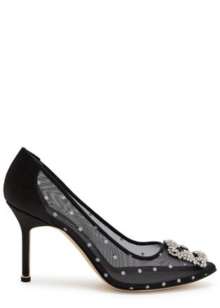 Manolo Blahnik Hangisi 90 Polka-dot Mesh Pumps - Black