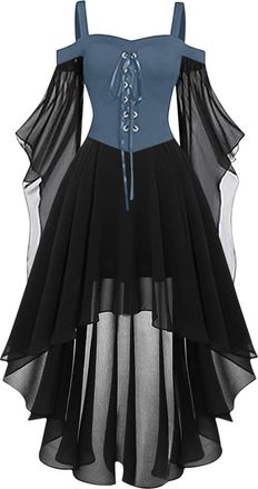 Generic Halloween Costume Women Butterfly Sleeve Gothic Dress Adult Halloween Dress Off-Shoulder Sexy Medieval Outfit Ladies Evening Party Prom Cocktail Dress