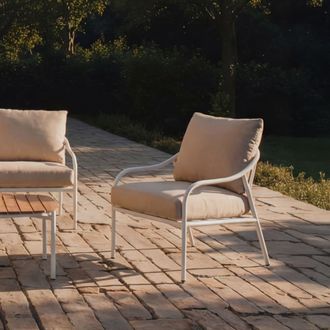 Tikamoon Sill&oacute;n de jard&iacute;n de tejido crudo y metal blanco