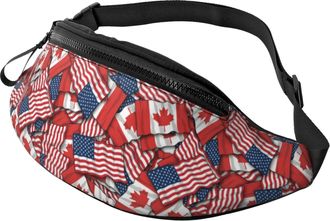 Generic Canadian American Flag Pattern Waist Pack Belt Bag Unisex Crossbody For Travel Camping Outdoors 14X35Cm