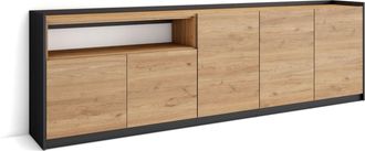 Skraut Home Skraut Home - Aparadores Para Sal&oacute;n, 260x37x80cm, 5 Puertas, Armario, Zapatero, Roble Y Negro