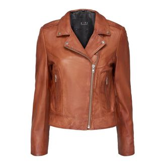 Notyz Stijlvolle Bikerjas in Cognac - Dames - Leren en Su&egrave;de Jassen - Bruin - XS - Leer - Jassen