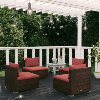 vidaXL Set Muebles De Jard&iacute;n 4 Piezas Y Cojines Rat&aacute;n Sint&eacute;tico Marr&oacute;n Vidaxl