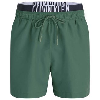 Calvin Klein Mens Medium Double Swim Shorts with Logo Waistband, Green (Wild Green), M